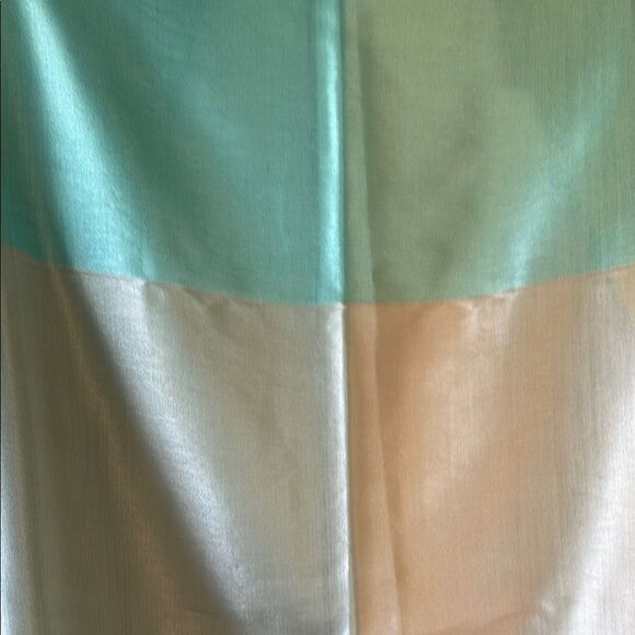 NWOT ITALIAN SILK ELEGANT OMBRE COLORBLOCK SHAWL WRAP SCARF AQUA CREAM - Picture 6 of 12